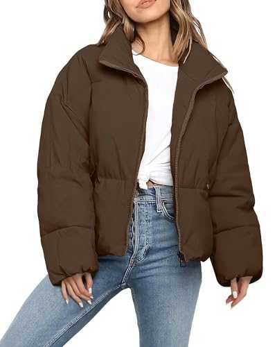 NORTH FARER Women’s Winter Cropped Puffer Jacket Long Sleeve Zip Puffy Coat Short Warm Quilted Jacket