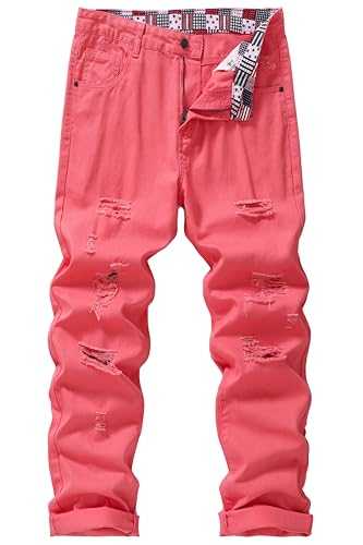 MZNBURAM Men's Non-Stretch Regular Fit Straight-Leg Denim Pants Jeans