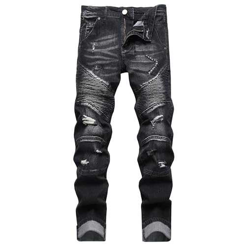 XIMXIMMTIAN Men's Slim Fit Stretch Biker Jeans 牛仔裤