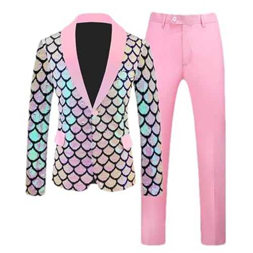 Men Sequin Suit 2 Piece Set Men's Wedding Dance Party Stage Dress Blazers Jacket and Pants