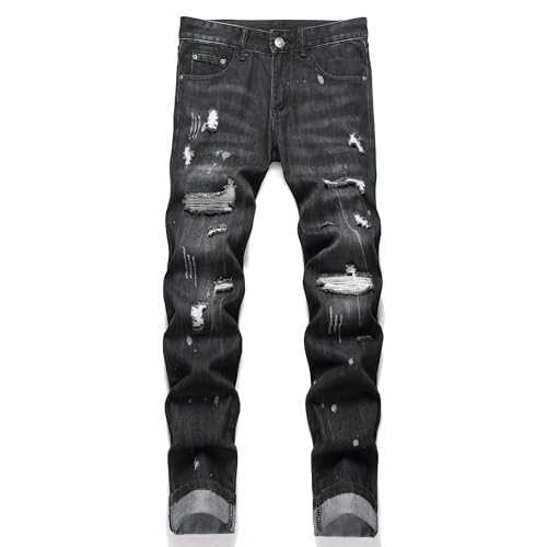 AITITIA Men's Ripped Regular Fit Straight Leg Jean
