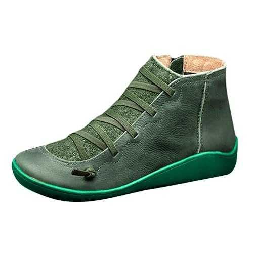 TOPJIAO Ladies Ankle Boots Size 4 Boots for Women Winter Shoes for Women Orthopedic Boots Womens Lace Up Boots Low Heel Fashion Lace Up Booties with Zipper Slip On Vintage Leather Sneaker