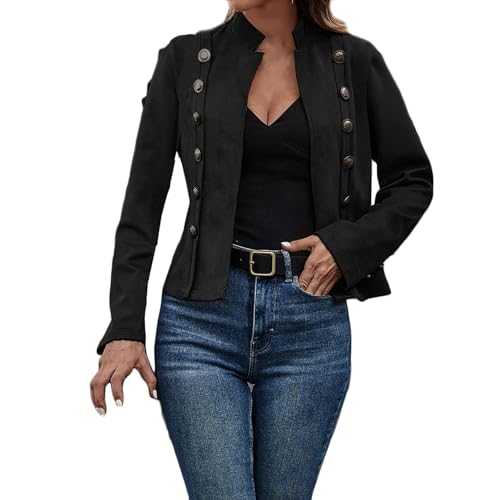 FNKDOR Womens Leather Jacket Classic Fashion Style Soft Casual Leather Jacket Ladies Vintage Front Button Faux Suede Short Jacket for Women UK Slim Fit Biker Jacket Women