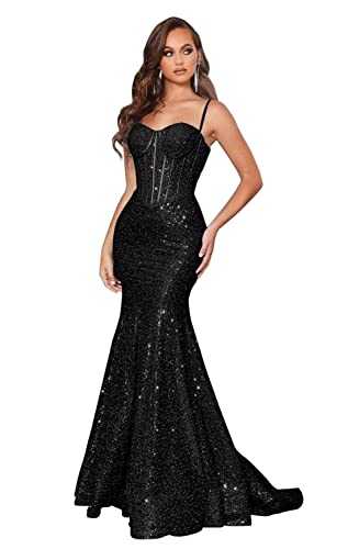 Susubiby Strapless Satin Prom Dresses Long for Women Corset Mermaid Formal Evening Party Dresses with Slit