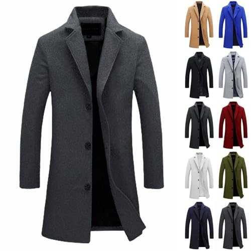 Mens Wool Coat Long - Mens Winter Coat Thick Wool Trench Coats Regular Fit Long Jacket, Double Breasted Long Trench Coat Casual Peacoat Winter Padded Trench Coat For Casual Business Outwear