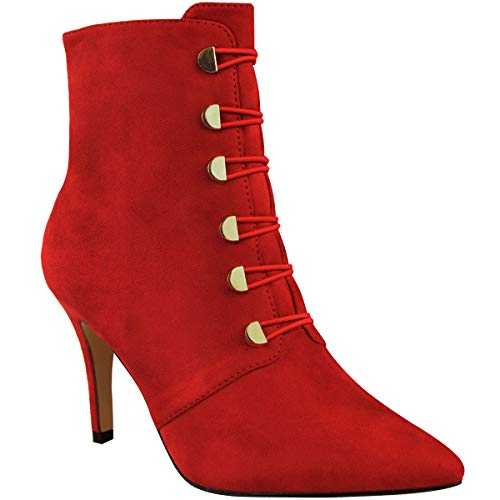 Fashion Thirsty Womens Ladies Low Mid Stiletto Heel Ankle Boots Comfort Smart Office Formal Work Party Occasion Heeled Button Pointed Toe Lace Tie Up Shoes