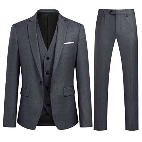 Sliktaa Mens Suits 3 Pieces Formal Notched Lapel One Button Blazer Trousers and Waistcoat