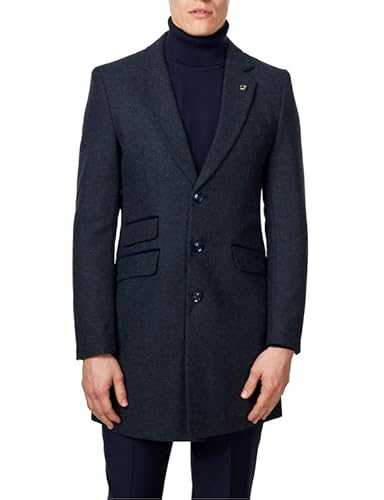 Xposed Men Tweed Long Overcoat Classic Wool Mix Tailored Fit Mid Length 3/4 Coat Jacket