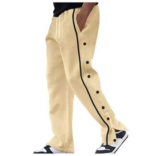 Bauzuoyo Jogging Bottoms Men's Rehabilitation Trousers Button Down Long Slim Fit Tracksuit Bottoms with Buttons and Pockets Straight Trousers Press Studs Men's Casual Trousers Basketball Fitness