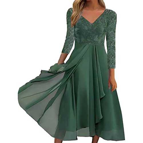 Women's Long Sleeve Dresses UK Autumn Winter Evening Cocktail Party Sparkly Dress V Neck Midi Length Flowy Dress Wedding Guest Bridesmaid Dress Formal Work Office Going Out Dresses Sale Clearance