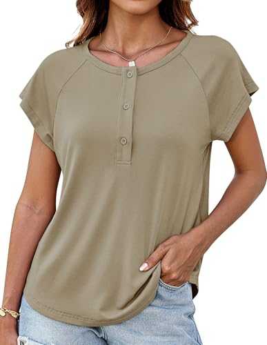 GRACE KARIN Women's Short Sleeve T-Shirt Crew Neck Half Placket Button-Up Pullover Top Casual Summer Blouse Lightweight Breathable T