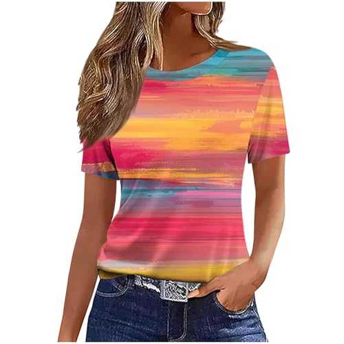 Womens Tops Short Sleeve Round Neck T Shirts Lightweight Summer Spring Outfits 2025 Trendy Dress Work Office Shirts Tunic Blouses for Women UK Ladies Going Out Tops Y2K Jumpers