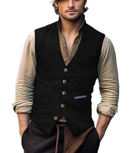 Yiaisafa Business Men's Waistcoat Herringbone Tweed Waistcoats for Mens Suit Vest Vintage Wedding Wool Retro Groomsman