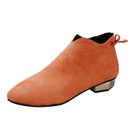IQYU Ankle Boots Women's Black Small Heel Fashion Women Flock Plain Autumn Thick Sole Square Heels Zip Short Booties Round Toe Shoes Men Waterproof