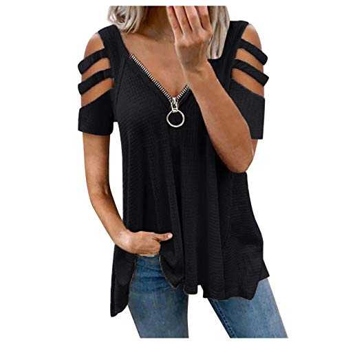 ClodeEU Women Vintage Zip Up Blouse Tops V Neck Hollow Sleeve Rhinestone Solid Blouse Tunic T-Shirt Elehant Pullover Ladies Dressy T Shirt Holiday Party Jumper Sweatshirt Tee, Gray,black,pink