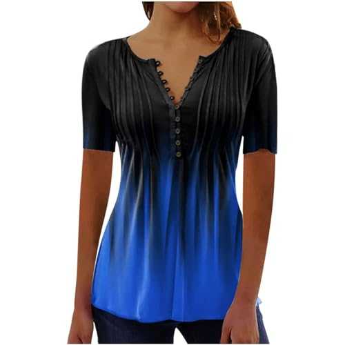 Women's Summer New Chest Button Pleated Casual Short Sleeved T Shirt Women's Top Women Shirt Polyester Spandex