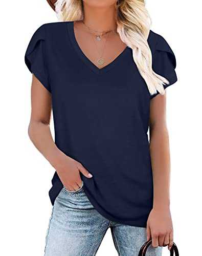 KUOTAI Womens Tops Summer T Shirts Casual V Neck Petal Sleeve Blouses Shirt