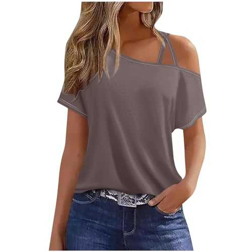 Women's Blouses & Shirts UK Womens Tops Off Shoulder Simple Short Sleeve T-Shirts for Women Blouses Lightweight Soft Ladies Daily Shirts Casual Loose Beach Tops