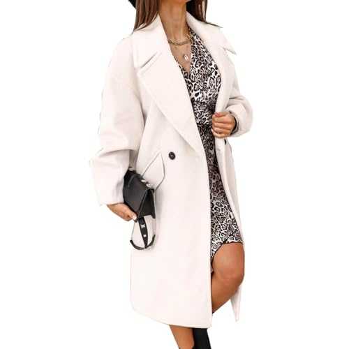 AMhomely Womens Long Duffle Coats Jackets Clearance Women Solid Lapel Woolen Button Up Pocket Long Sleeve Breasted Trench Coat Ladies Casual Button Overcoats Trench Coats Outerwear Sale