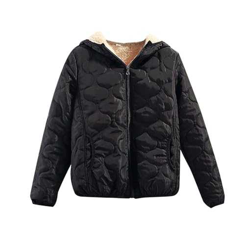 Sherpa Fleece Lined Jacket for Women Sale Clearance Winter Padded Jacket Warm Plush Coats Full Zip Hooded Outwear Casual Quilted Jackets Cotton Puffer Down Coat Windproof Waterproof Puff Outwear