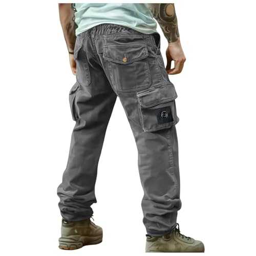 Cargo Work Trousers Men Pants with Multipockets Joggers Tracksuit Bottoms Straight Leg Large Size Jogging Bottoms Combat Relaxed-Fit Solid Color Sports Tracksuit Bottoms Sweatpants