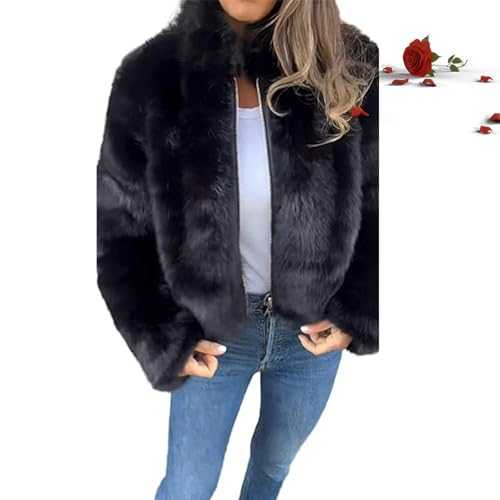 Women's High Collar Fur Zipper Casual Jacket, Winter Women's Fur Faux Fur Jackets Coats Teddy Fleece Jacket Women Furry Cropped Coats