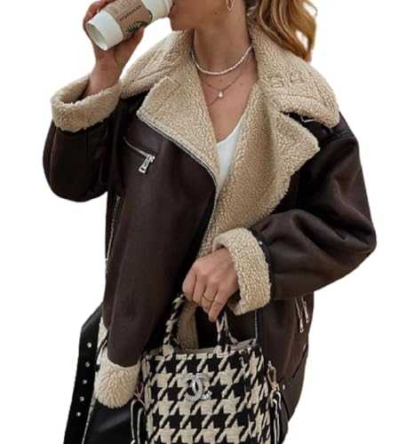 Betrodi Women's Fur Lined Faux Leather Jacket Thick Faux Shearing Moto Jacket Fur Parka Winter Coat Fashion Outwear