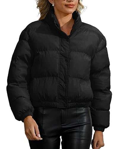 Maeau - Womens Cropped Puffer Jacket Y2K Winter Coat Warm Oversized Short Outerwear Zip Up Long Sleeve Stand Collar