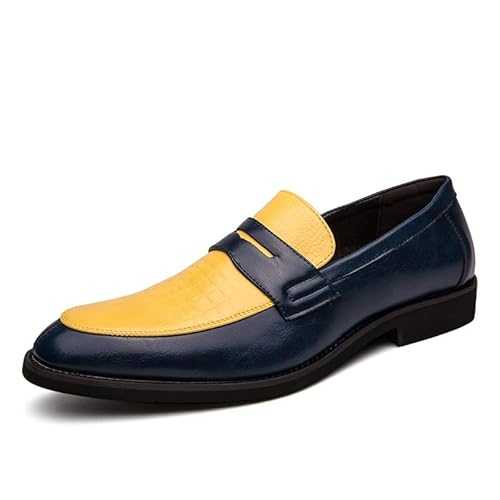New Formal Shoes for Men Slip On Round Toe Two Tone PU Leather Penny Loafer Block Heel Low Top Non Slip Rubber Sole Slip Resistant Walking