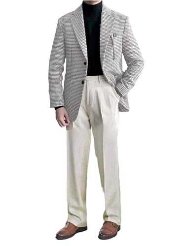 Yaflonjaa Men's Two Pieces Notch Lapel Suit Small Houndstooth Jacket with Pants for Prom/Business/Casual Tuxedos