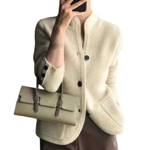 Nbzsmlkn Women's Knitted Cardigan Jacket with Button,Women's Casual Long Sleeve Button Down Cardigan Sweater Knit Outwear,Stand Neck Loose Knit Sweater Jacket