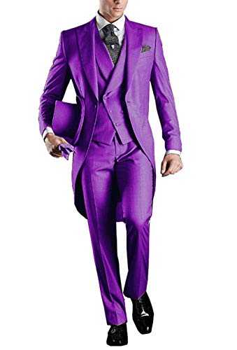 YYI Men's 3 Pieces Tailcoat Suit Set Business Tuxedo for Men Jacket, Vest, Suit Pants