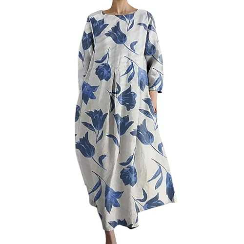 AMDOLE Summer Dresses for Women UK Senior Long Sleeve Printed V Neck Dress Spring Dresses for Women UK