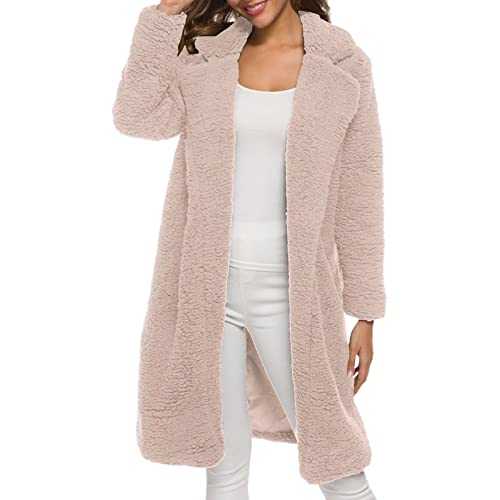 HOOUDO Teddy Coats for Women UK Fluffy Plus Size Jacket Parka Coat with Pockets Comfy Cozy Overcoat Casual Long Open Front Sherpa Fleece Cardigan Vintage Jackets