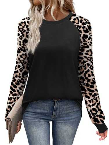 WIHOLL Women's Long Sleeve Block T Shirt For Women Crew Neck Ladies Tops Tunic Shirts