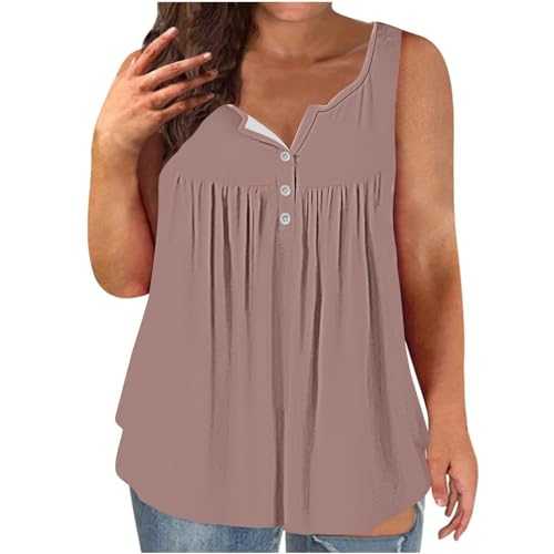 Plus Size Vest Top Women Button V Neck Tank Tops Retro Henley Shirt Sleeveless Oversized Tee Shirts Casual Beach Blouses Ladies Loose Summer Tank Top Camisole Summer Tops UK Sale Clearance, Size 12-20