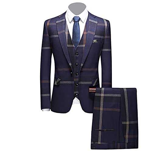 Men's Striped Slim Casual Business Suit Plaid Suit 3 Piece Wedding Tuxedo Suit Tuxedo Blazer Pants Vest Sets