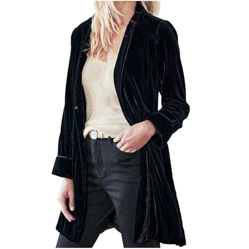 Mrat Long Cardigans for Women Velvet Open Front Lapel Collar Blazer Ladies Elegant Comfy Jacket Slim Fit Tops Lightweight Loose Casual Cardigans Vintage Long Sleeve Jackets Outwear Work Office Sale