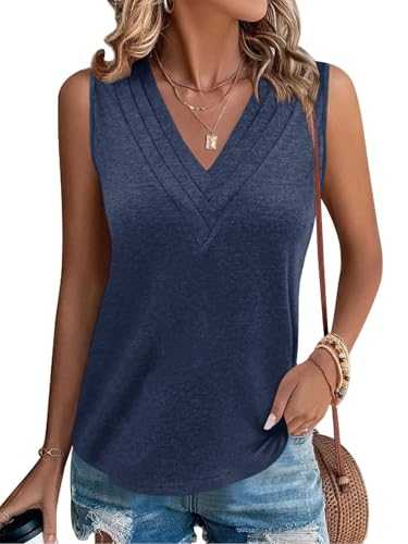 Cicy Bell Women's V-Neck Sleeveless Tank Tops Summer Casual Blouses Elegant T-Shirt Casual Loose Fit Tops