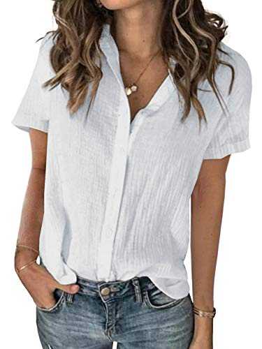 Karlywindow Womens Long Sleeve Button Down Cotton Linen Shirt Blouse Loose Fit Casual V-Neck Tops