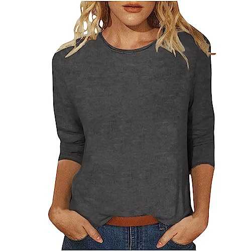 Kmdwqf Women's T Shirt Solid Color Round Neck Slim Seven Point Sleeve Top Solid Color Long Sleeve Pullover Tops Women's Sportswear Logo Graphic T-Shirt Teachers Thank You Gifts Sale Clearance