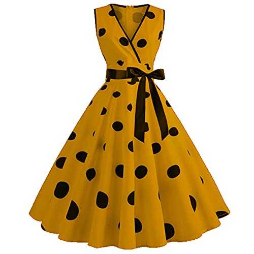 AMDOLE Summer Dresses for Women UK Polka Slim Print Sleeveless V-Neck Women's Women's Dress Fashion Maxi Dresses for Women UK