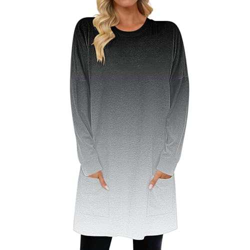 Zeiayuas Jumpers for Women UK Sale Clearance Plain Tunic Tops Long Sleeve Pullover with Pockets Ladies Sweatshirt Winter Warm Jumper Loose Sweater Casual Plush Thick Pullover