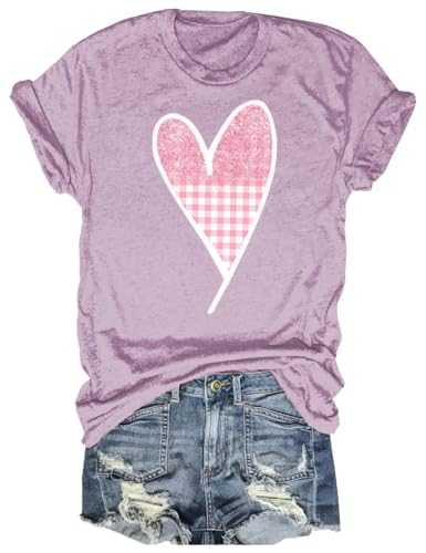 Beopjesk Womens Valentine's Day Graphic Tees Short Sleeve Heart Printed Shirts Blouse Tops