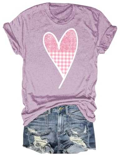 Beopjesk Womens Valentine's Day Graphic Tees Short Sleeve Heart Printed Shirts Blouse Tops