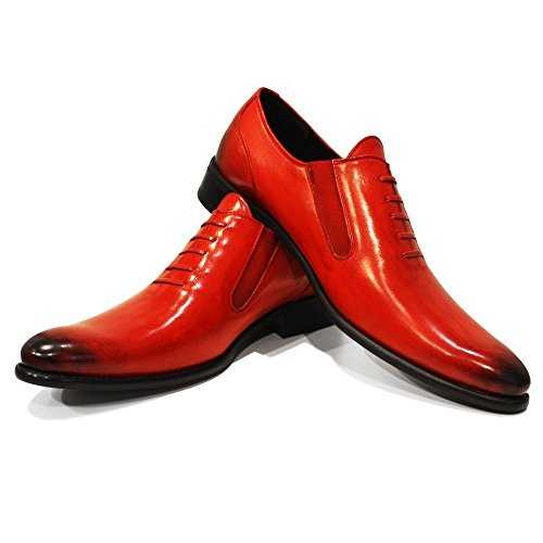 PeppeShoes Modello Blodo - Handmade Italian Leather Mens Color Red Moccasins Loafers - Cowhide Hand Painted Leather - Slip-On
