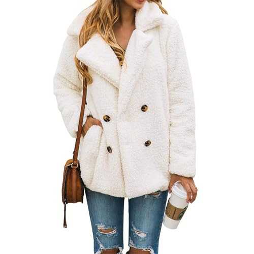 PRETTYGARDEN Women's Classic 2023 Fashion Winter Coat Long Sleeve Lapel Zip Up Faux Shearling Shaggy Oversized Shacket Jacket (Style Two White,Small)