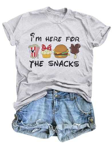 Magical Shirt for Women: I'm Here for The Snacks Shirts Magic Kingdom T-Shirt Funny World Trips Short Sleeve Tee Top