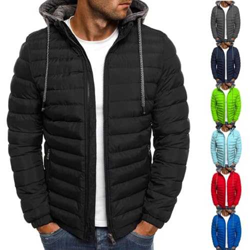 MASUCOR Men's Transition Jacket Autumn Winter Bomber Jacket Stand-up Collar Hood Quilted Jacket Hooded Jacket Lightweight Outdoor Jacket Padded Zipper Transition Jackets