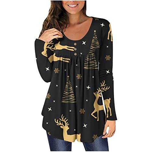 Christmas Tops for Women Hide Belly Tunic 2023 Summer Short Sleeve T Shirts Cute Flowy Henley Tshirt Casual Dressy Blouses for Leggings